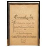 1924 DRL Weimar Sports Award Certificate, Framed