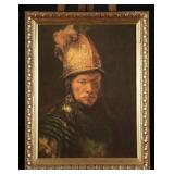 Framed Oil Portrait Print After Rembrandt, Warrior