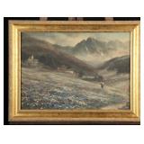 Framed Pastel Landscape of European Mountains
