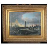 Framed Cityscape Print With Ornate Gold Frame