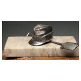 RAD Desk Ornament Silvered Hat and Spade on Base