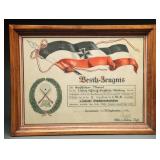 1934 German Marksmanship Certificate in Frame