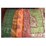 5 Handmade Block Print Indian Silk Oblong Scarves
