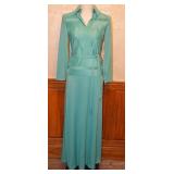 70s Hal Ferman Jade Green Poly Knit Maxi Set - S