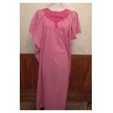 1980s Pink Cotton Gauze Caftan With Crochet Neck