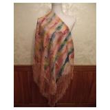 Vtg Hand-Painted Silk Pareo Scarf With Fringe