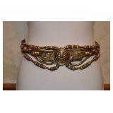 1980s Hammered Brass and Leather Chain Link Belt