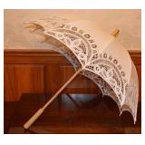 1980s White Cotton Lace Cutwork Parasol