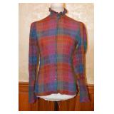 80s Cotton Madras Smocked Plaid Fit & Flare Blouse