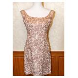 60s Sleeveless Pink Brocade Go Go Evening Dress-S