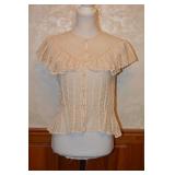 Vtg 80s Hand Crocheted Knit Top w/Ruffle Flounce-S