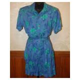 80s 90s Rayon Button Front Romper, Small-Medium