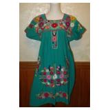 1990s Mexican Embroidered Floral Cotton Caftan
