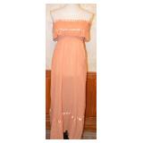 70s80s Young Edwardian Cotton Peach Maxi Dress - M