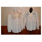80s Hand Painted & Embroidered White Shirts - M