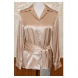 70s Dalton Satin Blouse With Sash & Fringe Detail