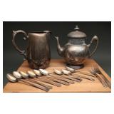 Southington Teapot & Silverplate Flatware (13