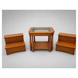 Wooden Pet Steps & Glass Top Side Table Group (3)