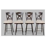 Set of 4 Cross-Back Upholstered Bar Stools