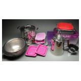 Assorted Kitchenware, Steel Pot & Percolator Set