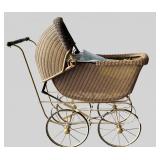 Vintage Woven Wicker Doll Carriage Pram