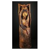 Hand-Carved Nat American Bear Shaman Log