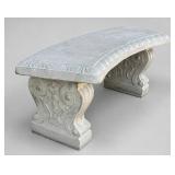 Curved Concrete Garden Bench, Ornate Scroll Base