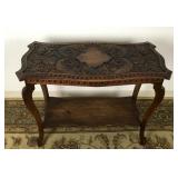 Antique Black Walnut Hand Carved End Table