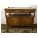 American Of Martinsville Walnut Rolling Bar Cart