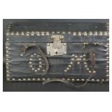 Vintage Leather Covered Trunk with Brass Tacks