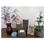 Candles, Vase, Faux Pine Tree, Coasters