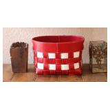 Red Leather Basket & 2 Candles
