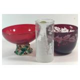 Two Christmas Bowls and Candle Cover