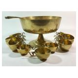 Brass Punch Bowl, Ladle, and (20) cups