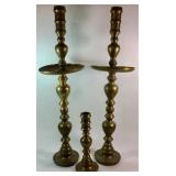 Large Brass Candlesticks (set of 2 + 1)