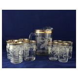 Pitcher & Glasses "Grape and Vines" Design Glasswa
