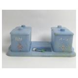 Blue Plastic Nursery Set with Lids and Diaper Pins