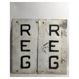 Metal REG Gasoline Signs (2)