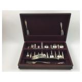 Wooden Silverware Box with Silverplate Flatware