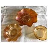 Marigold Carnival Glass Bowls (3)