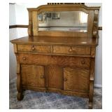 Antique Tiger Oak Buffer With Mirror