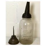 Vintage Mason Jar w/ Oil Spout & Eagle Oiler