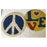 Vintage Melted Plastic Popcorn Signs, Peace & Love