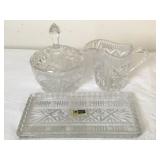 Leaded Crystal Sugar & Creamer, Serving Tray