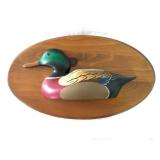 Wood Carved Duck Decoy Plaque, Robert Allen White