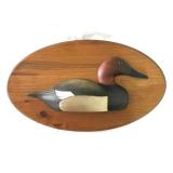 Wood Carved Duck Decoy Plaque, Robert Allen White
