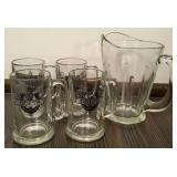 Glass Pitcher & Colt Mugs (4)