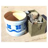 Mid Century Barrel & Box With Electrical Tools