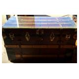 Vintage Steamer Trunk with Glass Top for Table