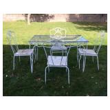 Vintage Iron Glass Top Patio Table & 4 Chairs